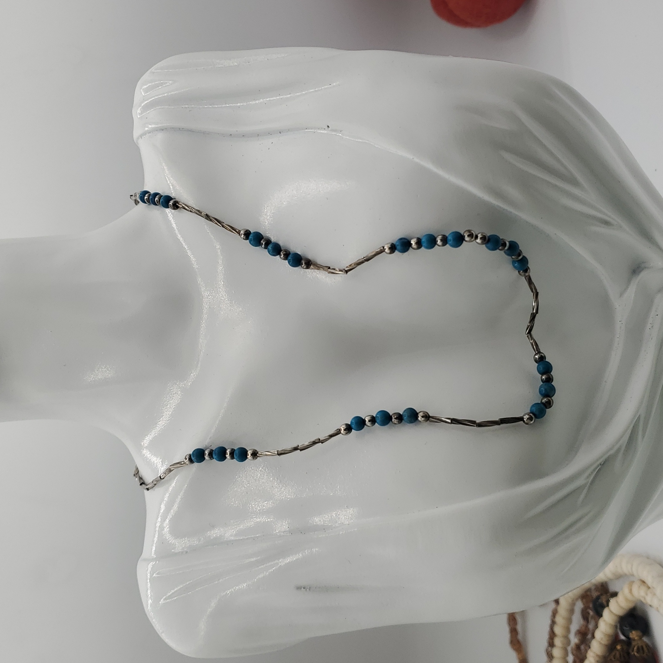Southwestern Sterling 18 Inch Necklace Turquoise N3622 105$